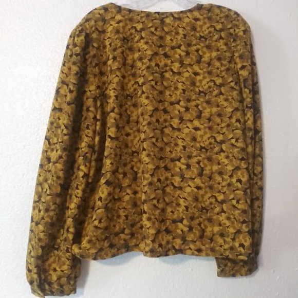 A New Day Women's size XXL Yellow and Black Floral Blouse - Picture 2 of 9